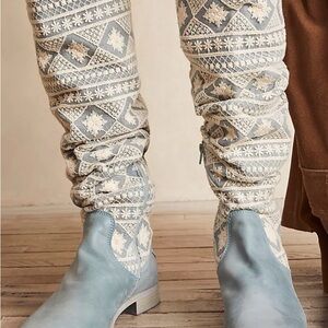 Free People Blue and Cream Winter Boots